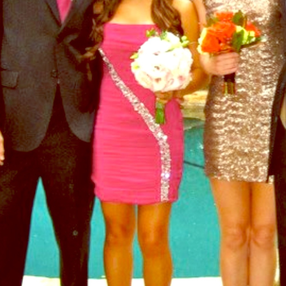 Hot pink with jewels homecoming/prom dress